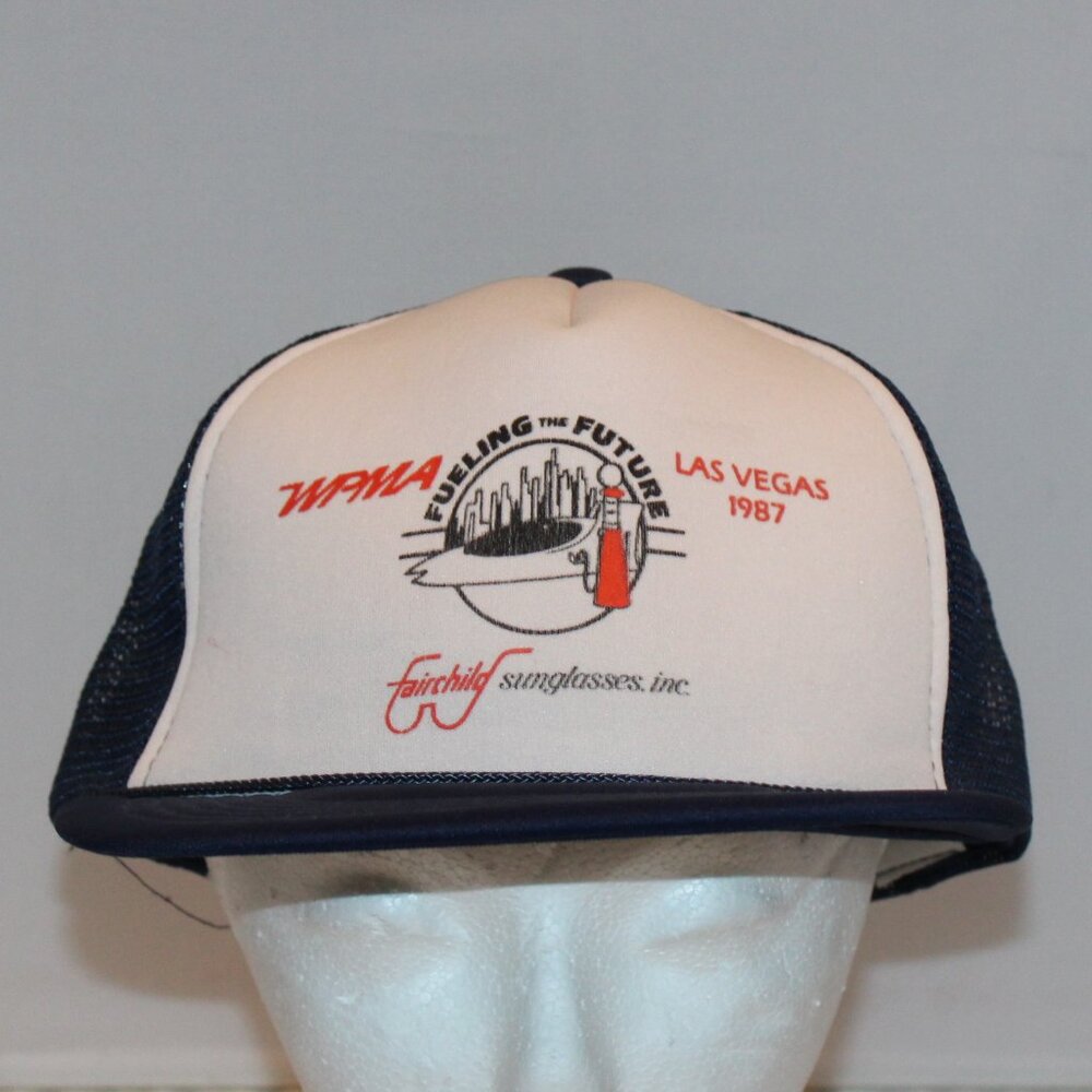 VTG 1987 Las Vegas WPMA Fueling the Future Fairchild Sunglasses trucker hat cap